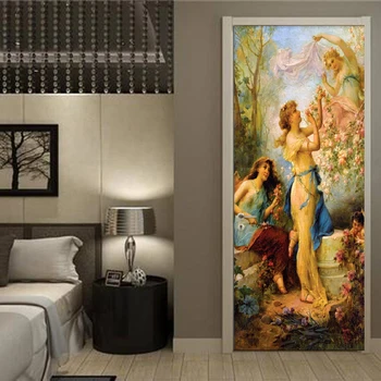 

European Style Retro Figure Oil Painting Door Sticker 3D Wallpaper Living Room Bedroom Home Decor PVC Waterproof Mural Stickers