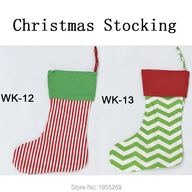 Christmas Gift Christmas Stocking 50pcs/lot Santa Sock Canvas Candy Cane Bag Personalized Xmas Tree Hanging Decoration Bulk