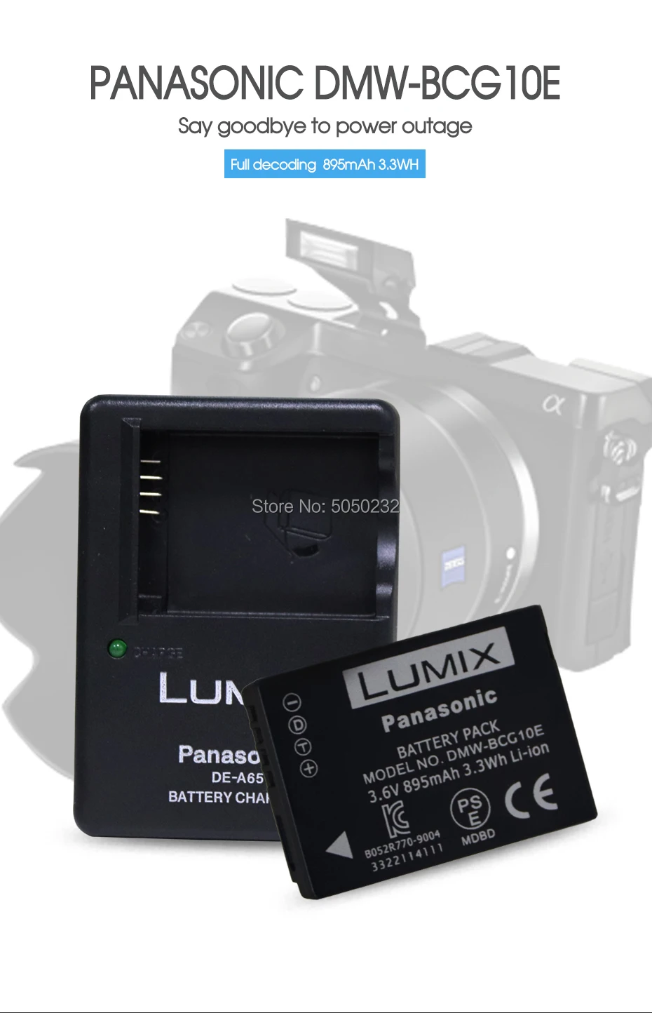 2 шт. Panasonic 3,6 v 895 мА/ч, DMW-BCG10E DMW-BCG10 BCG10PP BCG10 BCG10E Камера Батарейки+ 1 шт. DE-A65 зарядное устройство