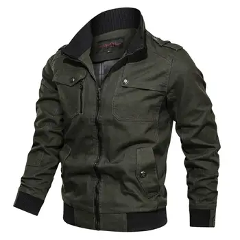 

Casual solid color jacket zipper pocket stand collar large size jacket men's pure cotton thin autumn coat
