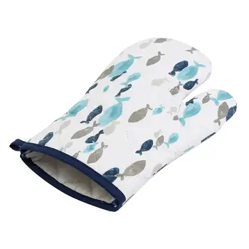 

Oven Mitt Heat Insulation Microwave Gloves Cute Blue Fish Cotton Gloves Pad Kitchen Baking Cook Padded Cooking Tool