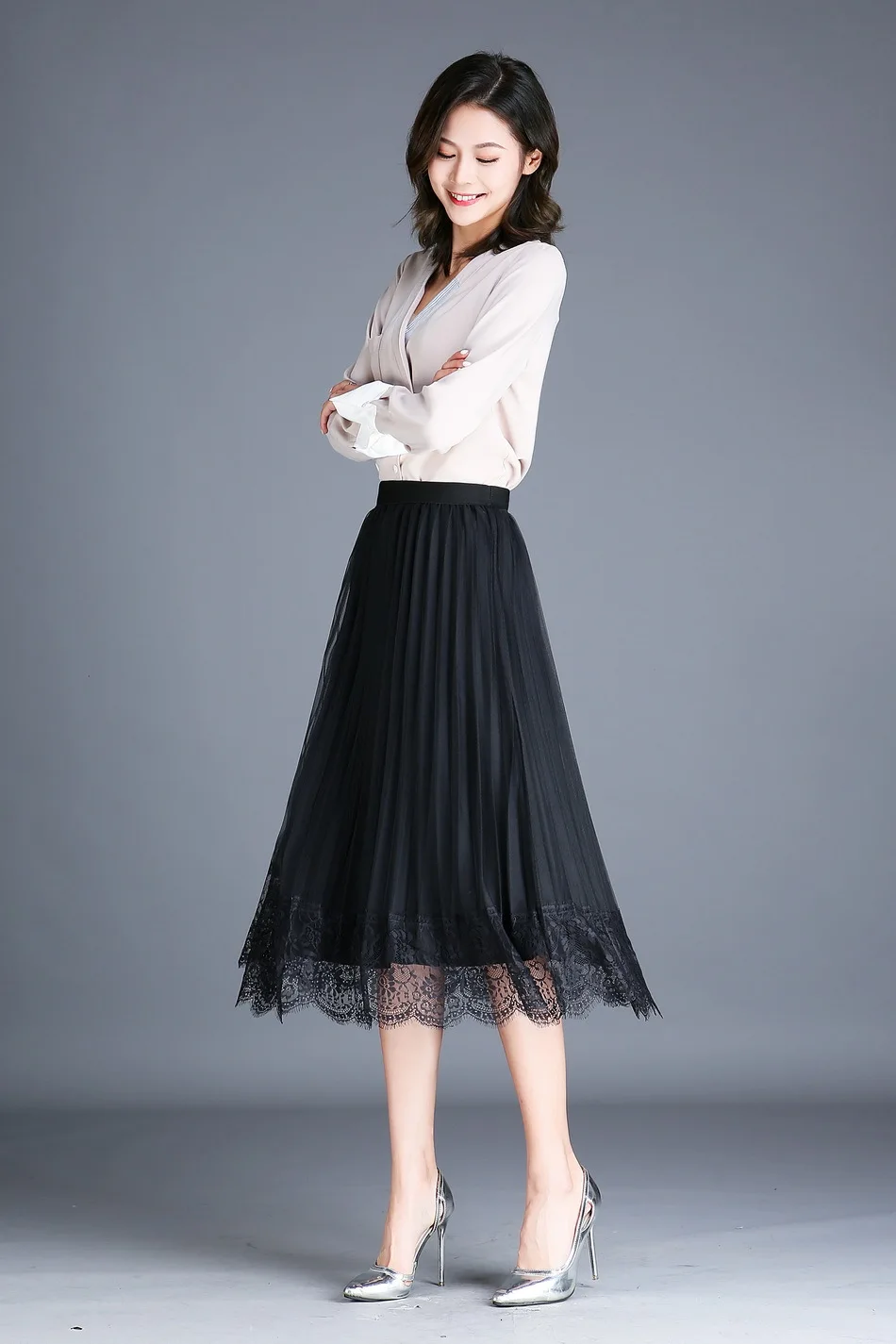JORSEA Женская кружевная длинная юбка с высокой талией в стиле ретро, Осень-зима размера плюс, юбка макси из тюля, плиссированная женская школьная юбка с оборками, ropa mujer