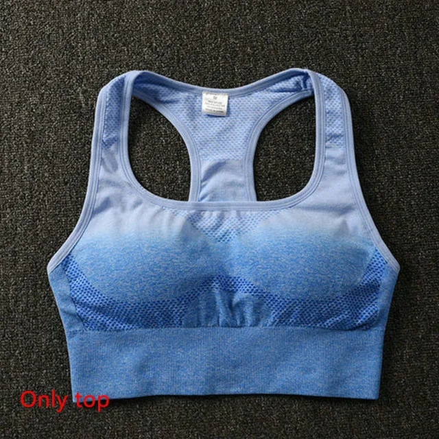 Blue top Комплект из 2 предметов для йоги с вырезами, Женский бесшовный для спорта, спортивная одежда, одежда для фитнеса, женские леггинсы для спортзала с высокой талией, спортивные костюмы - Цвет: Blue top