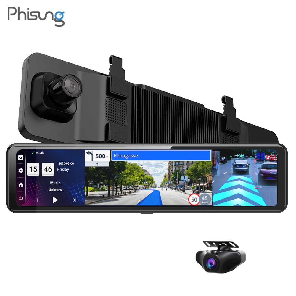 sakd Dash Cam Car DVR Vehicle Video Camera Recorder 4G Android 8.1 12inch Car DVR GPS Navigation Rearview Mirror 1080P Camera Dash