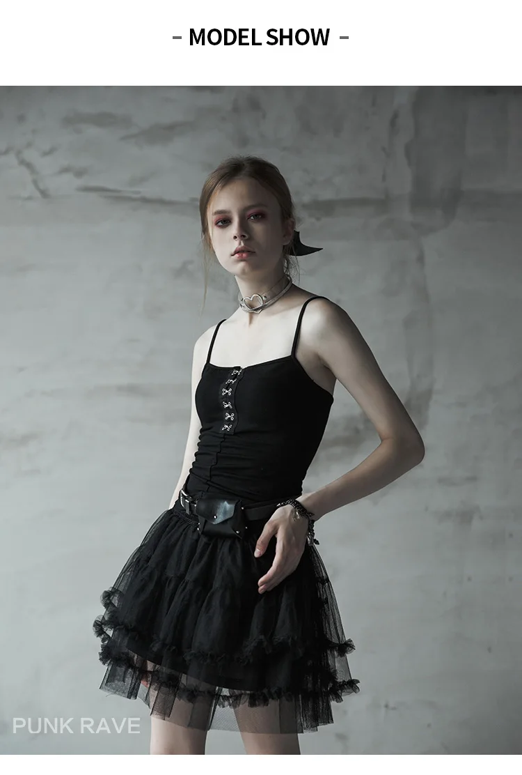 PUNKRAVE черная тонкая юбка женская сетчатая Пряжа юбка-торт юбка Jin Yiyi была тонкой высокой талией юбка-трапеция