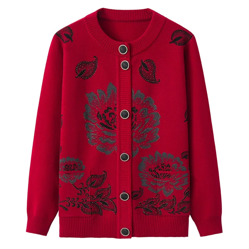 Winered Шерстяной кардиган для мамы 60-70-80 лет, весенне-осеннее пальто для леди, зимний свитер с карманами - Цвет: Winered