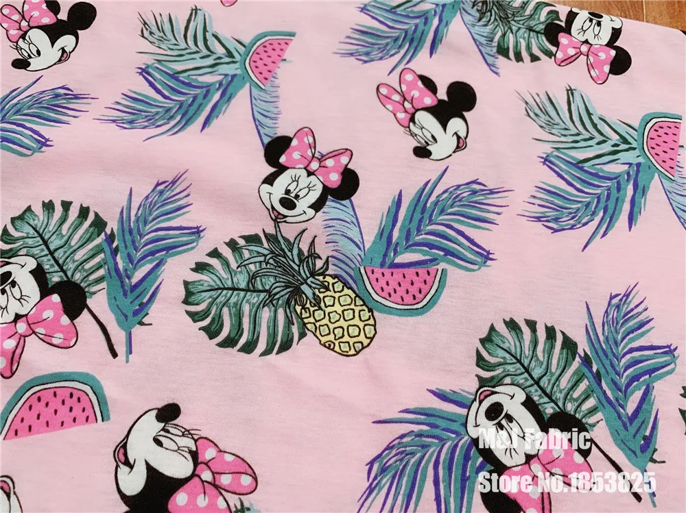 50X190 м хлопковая трикотажная одежда с рисунком Минни из мультфильма «сделай сам», одежда с рисунком из мультфильмов, материал: шитье, футболка для девочек, юбка