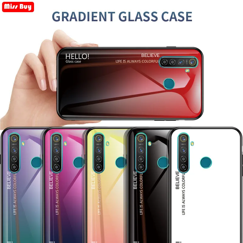 Для OPPO Realme 5 Pro Чехол 2019 градиентный чехол для телефона из закаленного стекла 5Pro