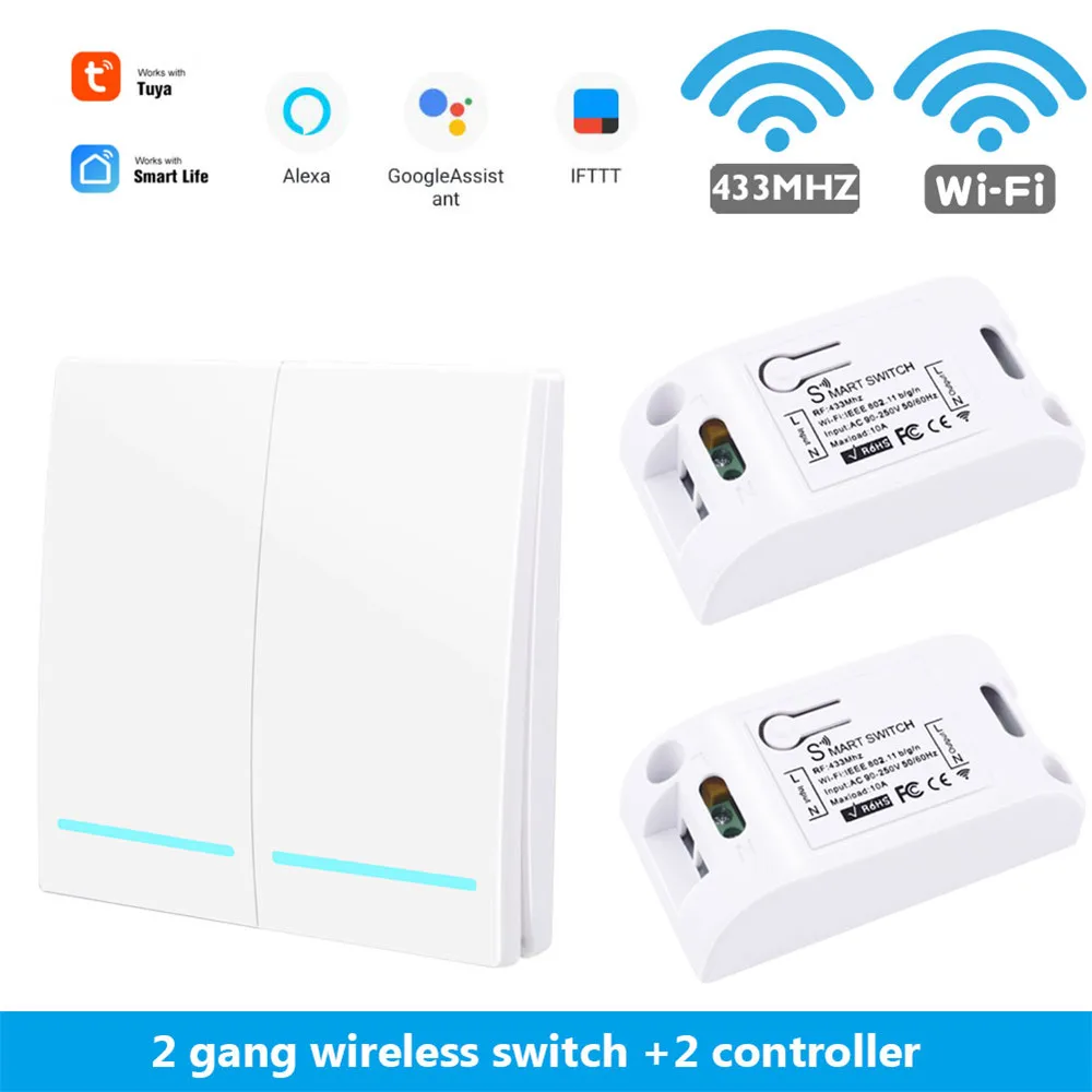 w 2 gang 2 Receiver SMATRUL Tuya Smart Life APP WiFi кнопочный переключатель светильник RF 433 МГц настенный 110 В 220 В DIY релейный таймер модуль Google Home Amazon Alexa - Цвет: w 2 gang 2 Receiver