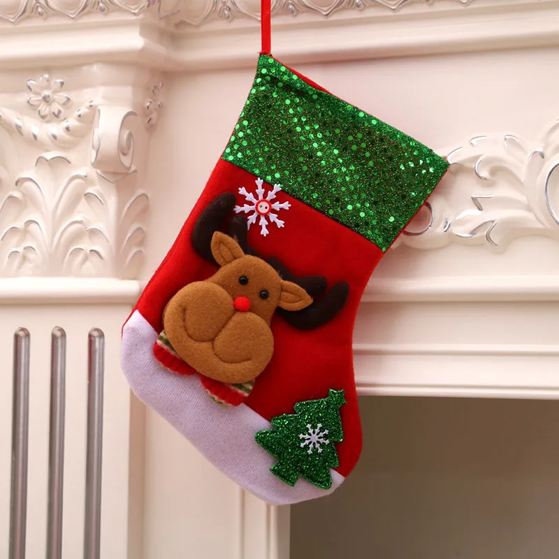Sequin socks3 M Милые носки с Санта Клаусом, рождественские чулки для подарков, держатели для рождественской елки, украшения для камина, подвесные украшения, подарочный пакет - Цвет: Sequin socks3 M