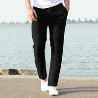 Men's Cotton Linen Pants Solid Casual Loose Men Clothing Elastic Waist Breathable Fitness Pants Pantalon Homme - Image 2