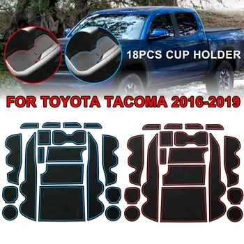 

18Pcs/Set Gate Slot Mat Interior Door Pad/Cup Non-slip Mats Red/Blue Car-Styling Acccessories For Toyota Tacoma 2016-2019