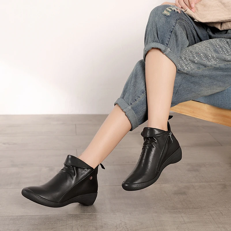 VALLU/ г., Новые осенне-зимние женские ботильоны обувь ручной работы из натуральной кожи со складками женские короткие теплые ботинки для матери