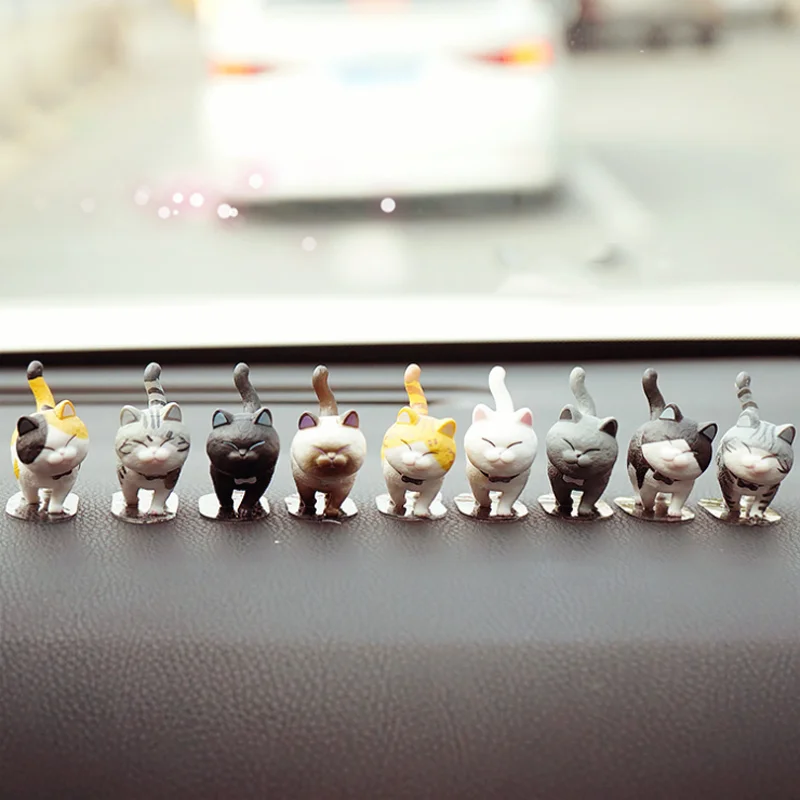 9Pcs 자동차 장식 고양이 회전 머리 인형 키티 크리 에이 티브 자동 장식품 장난감 고양이 마이크로 풍경 모델 귀여운 자동차 액세서리 선물