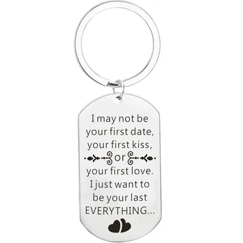 

12PCs Stainless Steel "I May Not Be Your First Date Your First Kiss" Stamped Keychain Keyring Key Gift Key Chain Dog Tag Lover C