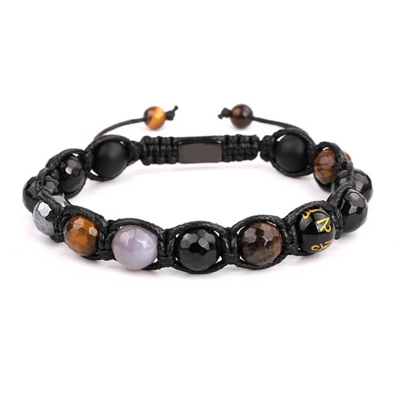 Unique Design Mix Natural Stone Buddhism Style Beaded Woven Macrame Bracelet Men Jewelry