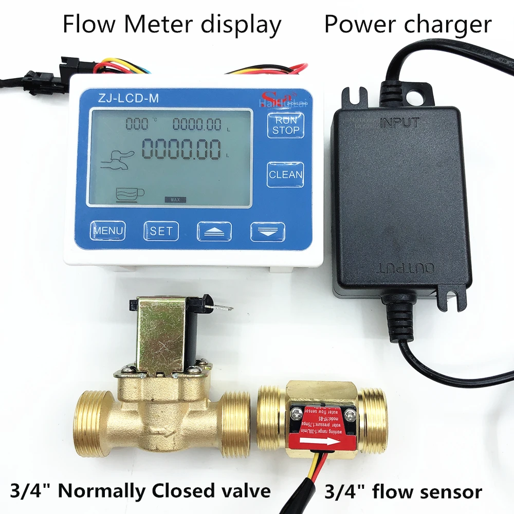 Flow meter controller with sensor flow meter water flow meter turbine flow meter digital turbine flow meter ZJ-LCD-M Flow Meter Controller with 3/4" valve + Turbine Flow sensor 3/4" for measurement total flow quantitative flow output