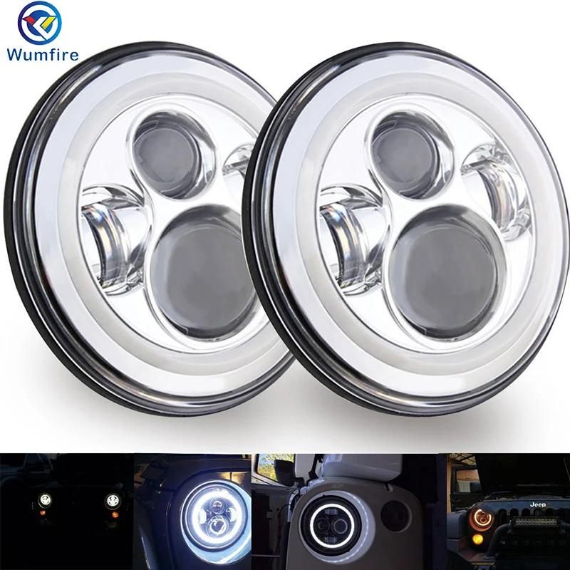 7&quot LED Headlights Halo Angle Eyes For Jeep Wrangler JK LJ TJ Projector Land Rover Defender | Автомобили и мотоциклы