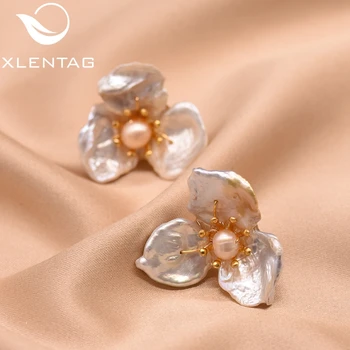 

XlentAg Natural Water Drop Natural Pearl Planet Cute Earrings Pink Crystal Stud Earring Women Wedding Personality Jewelry GE0663