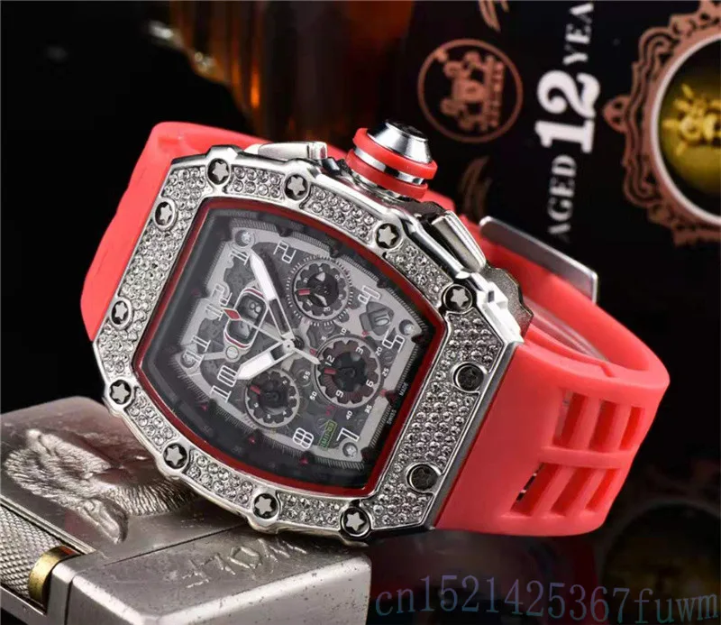 Роскошные брендовые дизайнерские кварцевые часы с бриллиантами, мужские военные часы, резиновые часы, мужские часы с ремешком