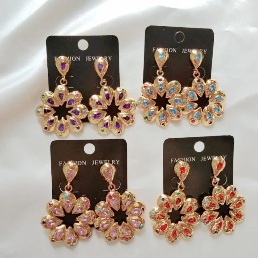 

3Pairs gold metal flower shape dangle earrings for women handmade boho jewelry unique statement earrings boucle doreille femme