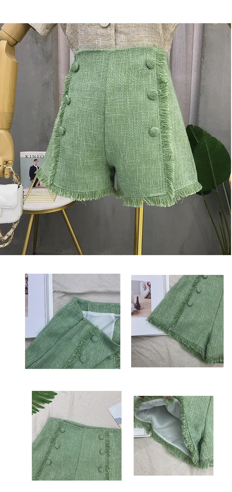 Новые модные однотонные повседневные твидовые короткие свободные шорты для похудения с пряжкой и высокой талией