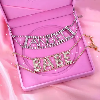 

Flatfoosie BABE Shiny Rhinestone Choker Necklace for Women Angel Letter Choker Necklace Crystal Collar 2020 Statement Bijoux