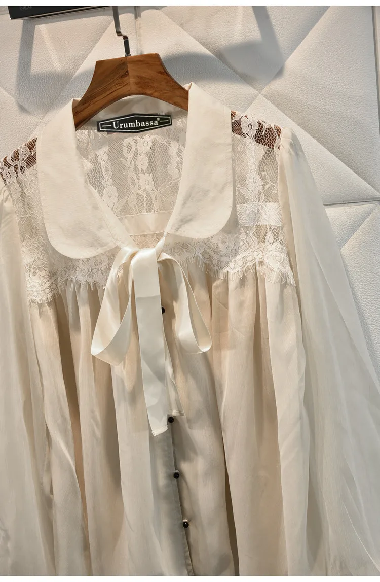Популярная модная женская шифоновая рубашка с рукавом-фонариком на весну и осень, свободная рубашка с длинными рукавами и воротничком в стиле Питера, блузки B188