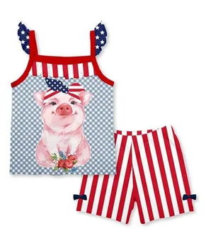 

pig top with stripe short pants outfit boutique girls summer clothes set