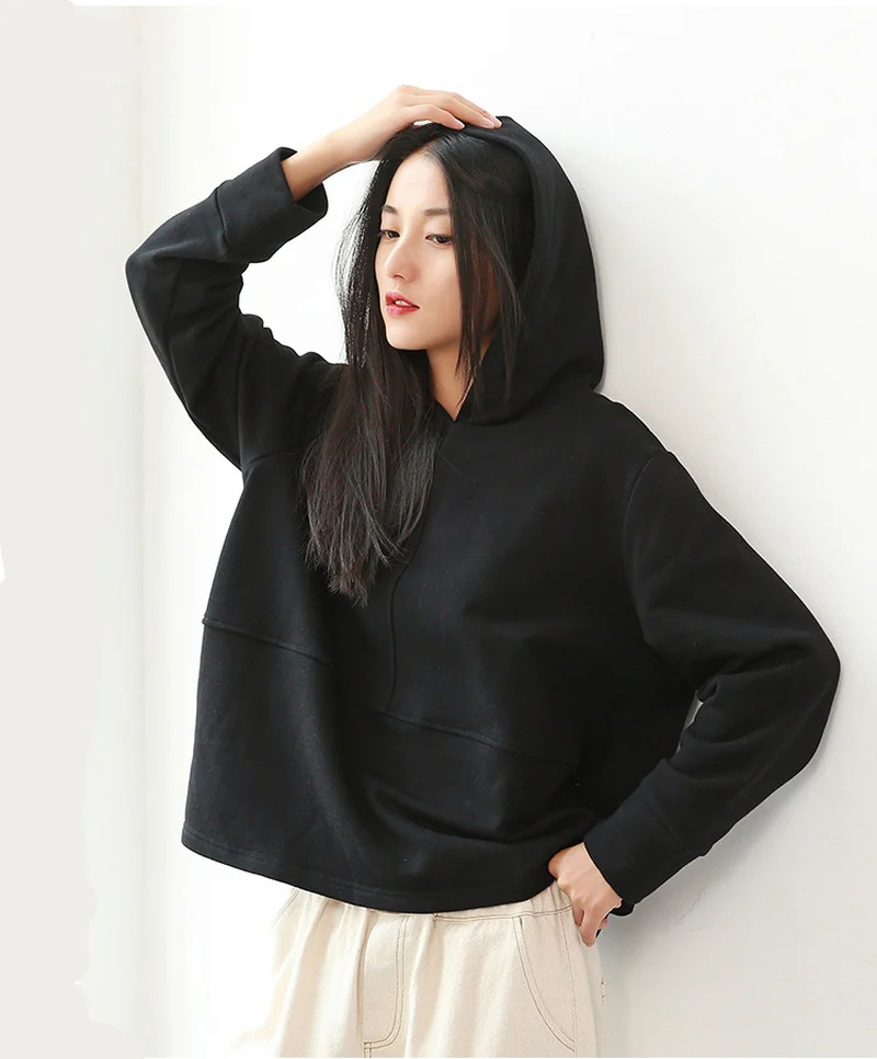 

Women's Autumn Hooded Loose Pullover Long Sleeve Solid Casual Hoodies Japanese Style Women Top