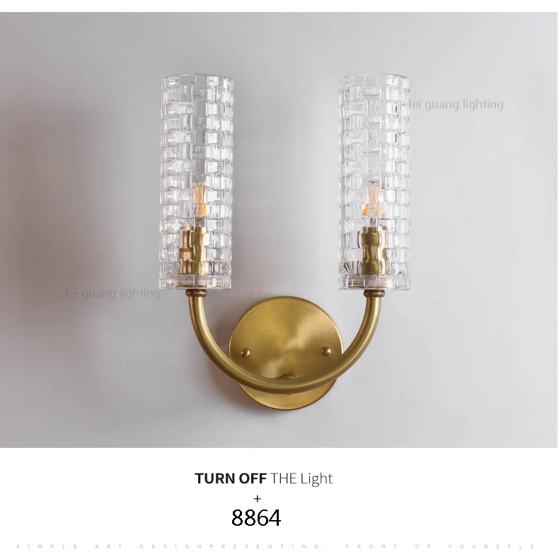 Simple postmodern light crystal copper double head wall lamp living room bedroom bed front aisle stair light led wall light E14