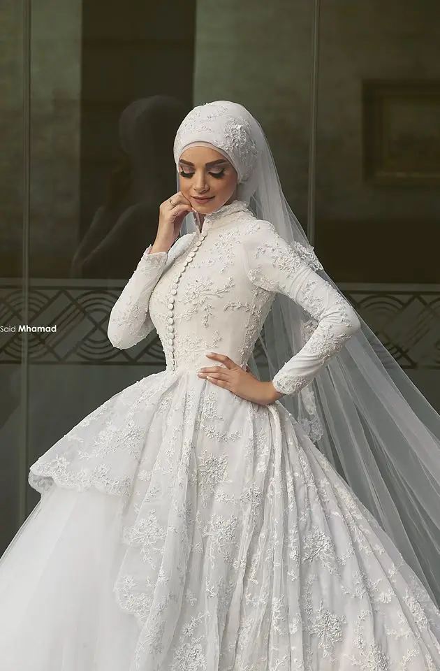 

Robe de Mariage Long Sleeve Ball bridal Gown 2018 High Neck Lace Vestido de Noiva robe de mariee mother of the bride dresses