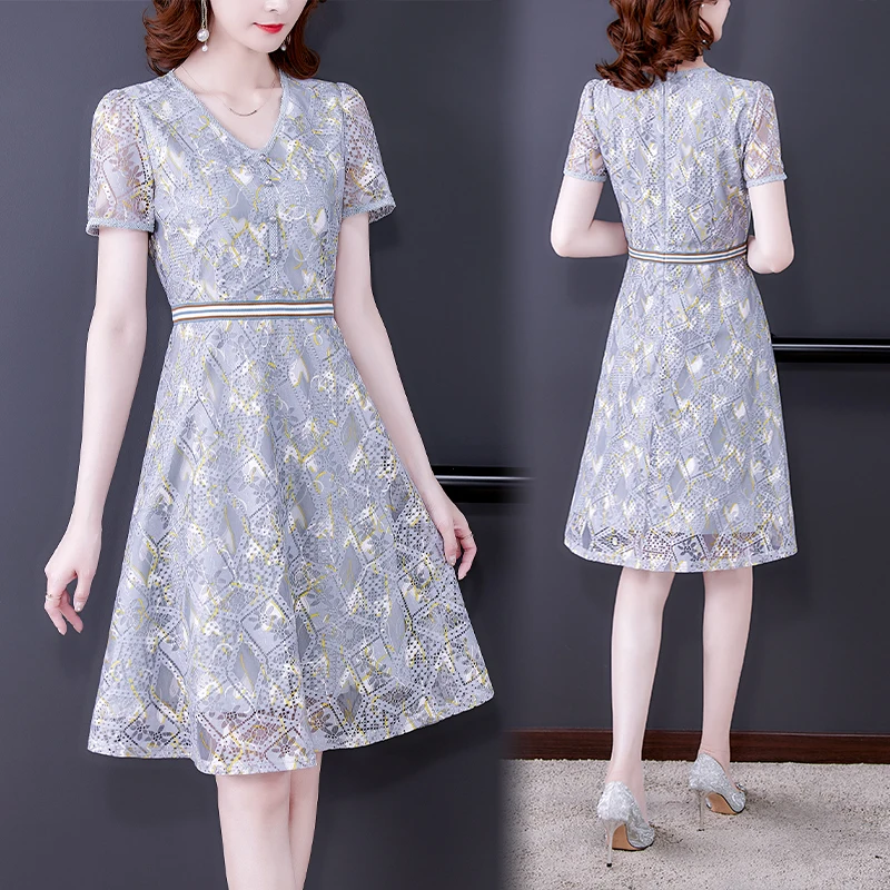 

2023 Summer Office Lady Mesh Embroidery Dresses Women Casual Vintage High Street Beach Midi Dress Elegant Bodycon Party Vestidos