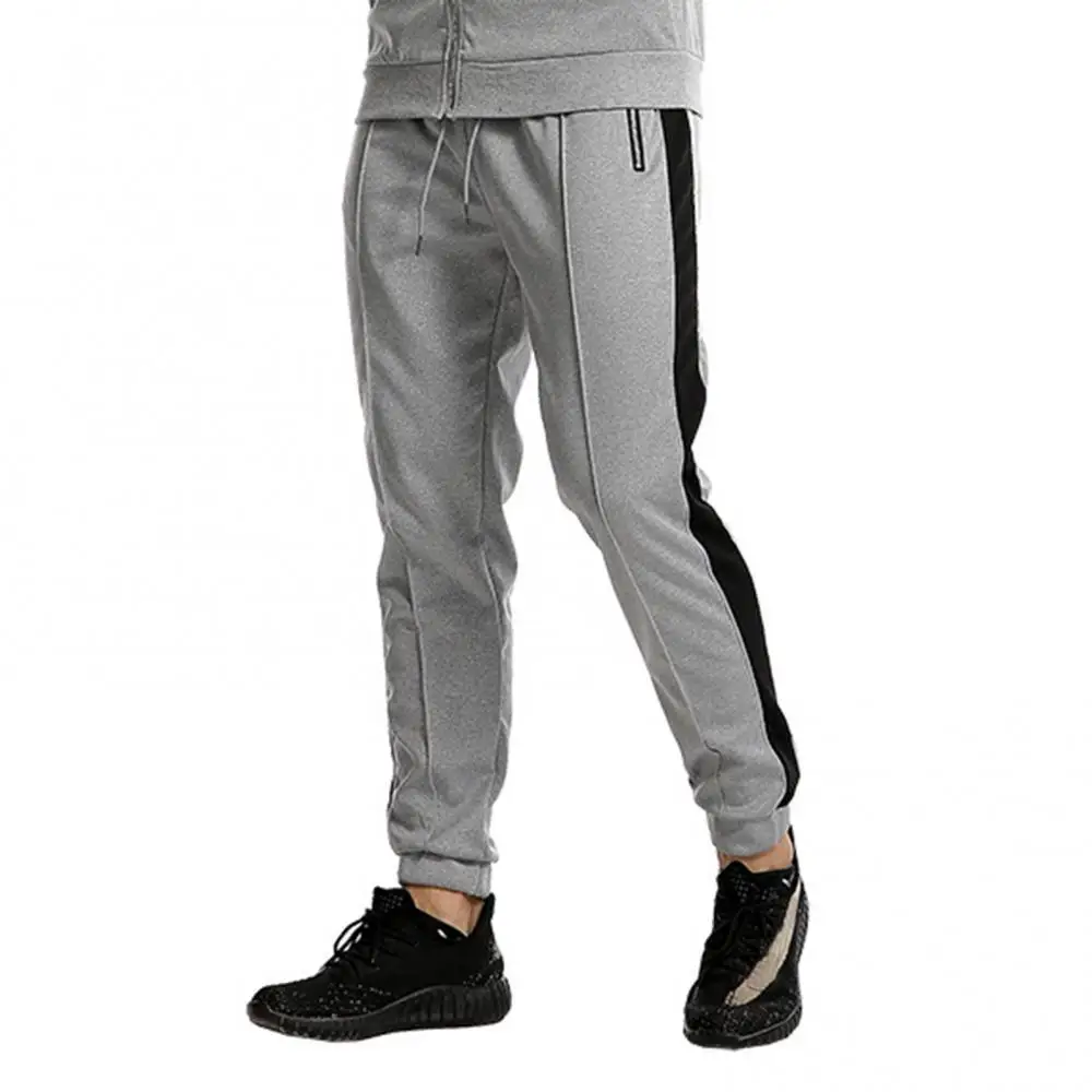 Мужские брюки с завязкой на молнии и карманами длинные цветной блочной лодыжке