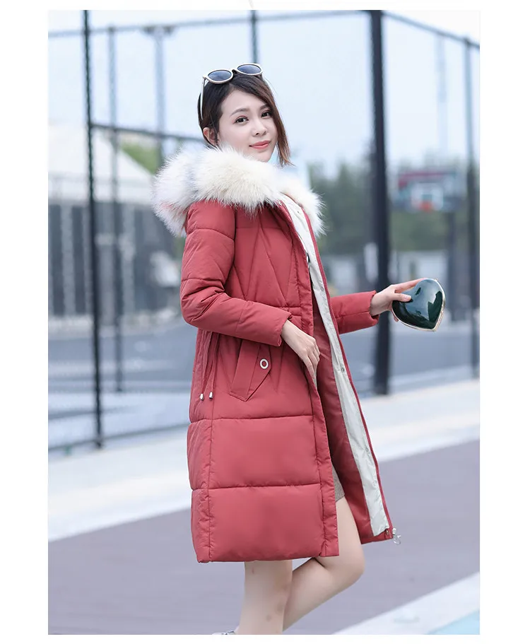 Winter New Style WOMEN'S down Jacket Korean-style Slim Fit Thick-Fox Large Fur Collar Mid-length Large Size Cotton Coat