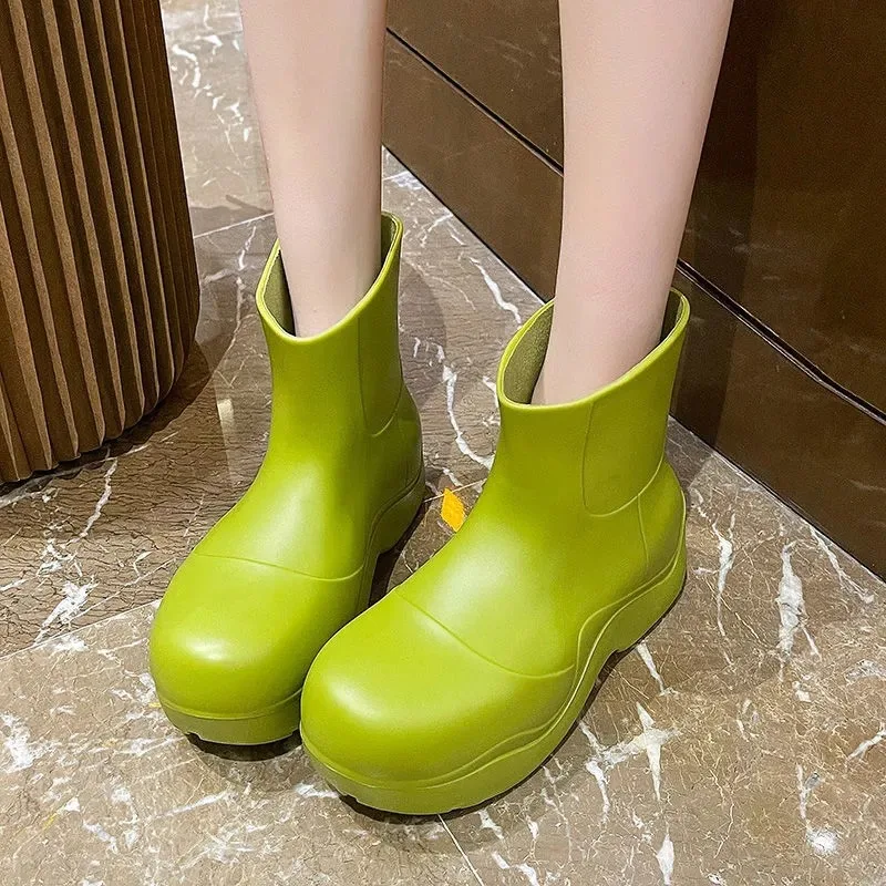 Rubber Rain Boots for Women,Waterproof Rain and Garden Boot with Comfort Insole Low Heel Round Toe Shoes 
