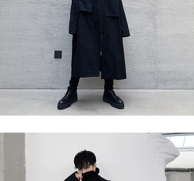 Мужской японский уличная Тренч, мужская Свободная Повседневная Длинная куртка со съемным воротником, ветровка, верхняя одежда