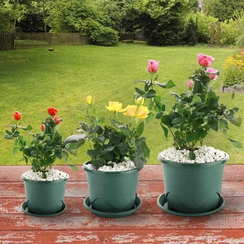 

Flower Pot with Saucer-Plastic Green Set of 6 for Indoor and Outdoor Bonsai Plants