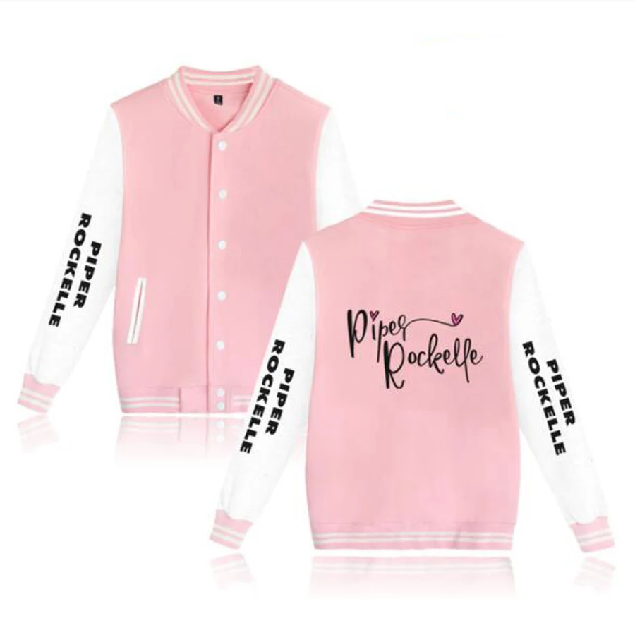 

Бейсбольная Униформа Piper Rockelle Merch, флисовая куртка для женщин и мужчин, уличная одежда, хип-хоп, с длинным рукавом, розовая толстовка, свитшоты, уличная одежда