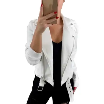 

Women Solid Color Sweatshirt Turn Down Collar Long Sleeve Short Jacket Zip Coat