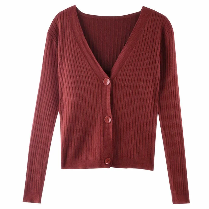 AAutumn New Knitted Cardigan Sweater V-Neck Soild Color Retro Chic Wild Long Sleeves Short Section Outerwear Tops Cardigan Women AAutumn New Knitted Cardigan Sweater V-Neck Soild Color Retro Chic Wild Long Sleeves Short Section Outerwear Tops Cardigan Women