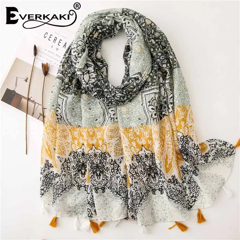 Everkaki Boho с цветами и кистями шарф шаль принтом женщин Цыганская женская накидка