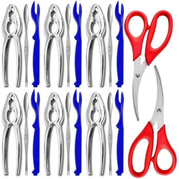 

21 PCS Seafood Tools Set - 6 Crab Crackers, 6 Lobster Shell Forks, 6 Crab Leg Forks 2 Seafood Scissors