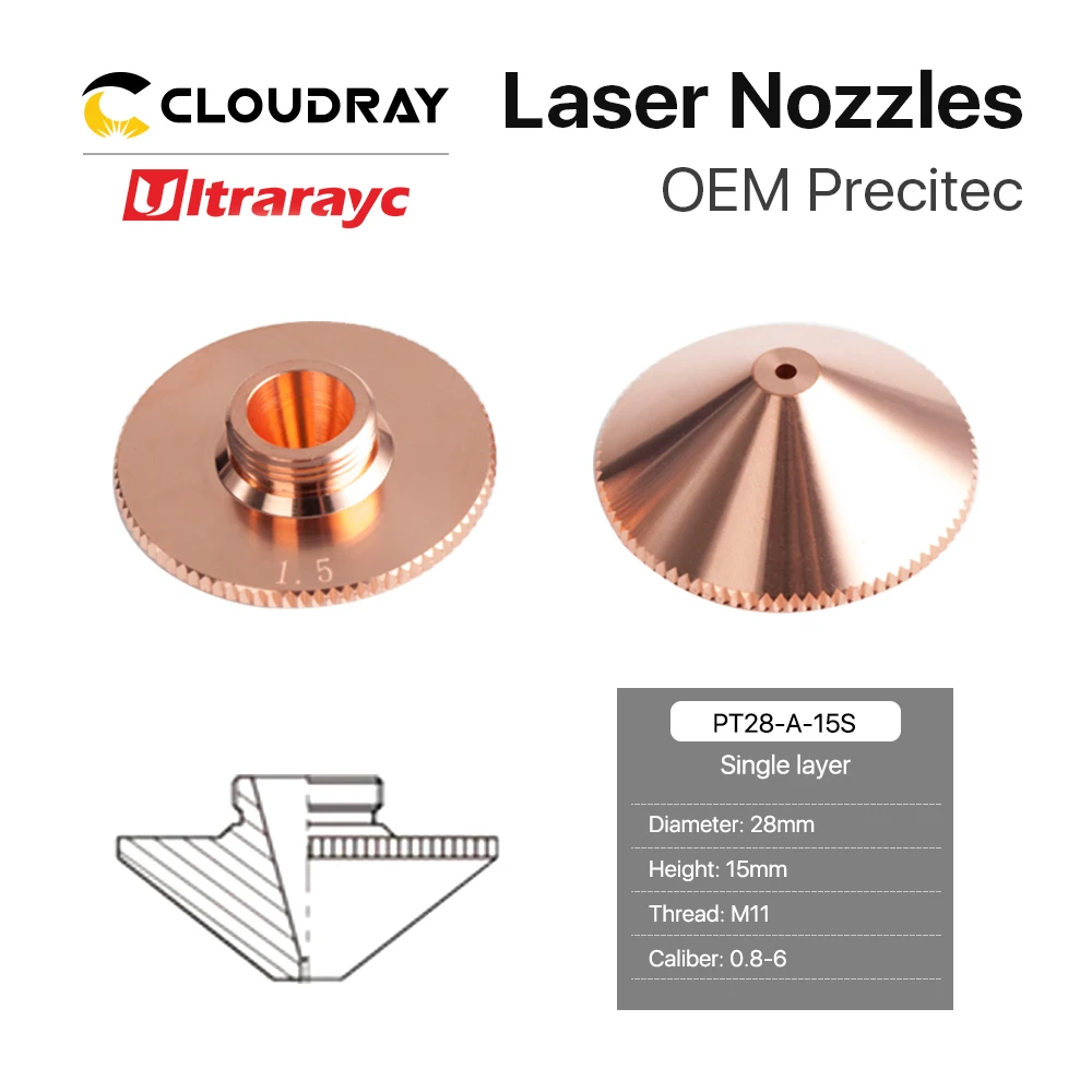 Ultrarayc Precitec WSX Cutting Head Laser Nozzle Single Double Chrome-plated Layers D28 Caliber 0.8-6.0mm