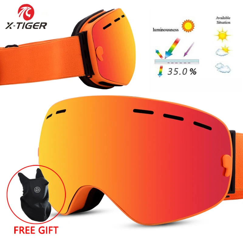 XJ-0107 X-TIGER бренд лыжные очки унисекс лыжные очки двухслойные UV400 Анти-туман большая Лыжная маска очки лыжный снег сноуборд очки - Цвет: XJ-0107