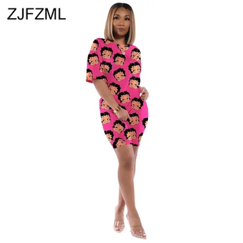 

Plus Size 2 Piece Club Outfit Summer Tracksuit Women Cartoon Character Print T Shirt+Fitness Shorts Suit Two Piece Matching Set