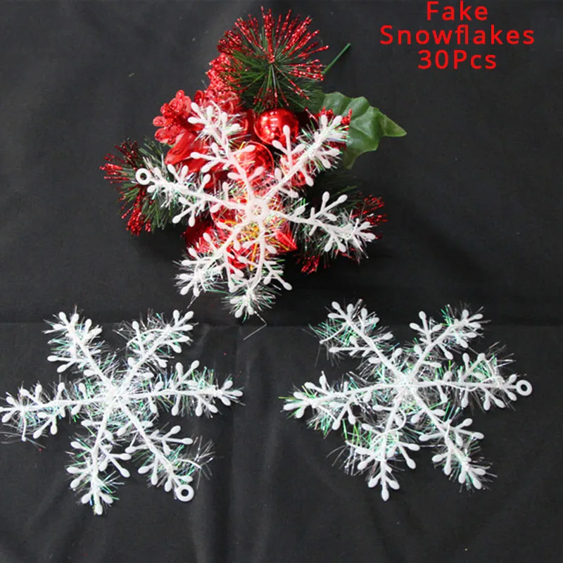 30pcs snowflakes Рождественские украшения для дома бант Рождественская елка украшения банты Рождественский шар navidad noel дерево Топпер кулон орнамент - Цвет: 30pcs snowflakes