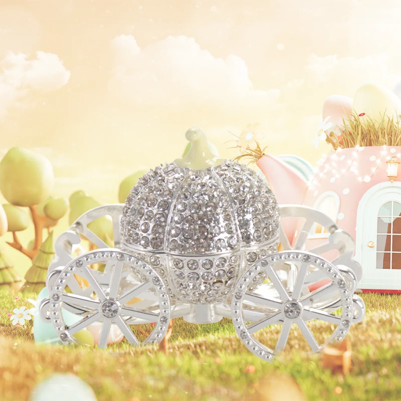LASODY Glass Crystal Box Cinderella Pumpkin Carriage Jewelry Display Appliance Wedding Gift for Friends Home Decoration