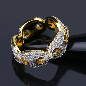 

Hip Hop Micro Pave AAA Cubic Zirconia Bling Iced Out Gold Solid Coffee Beans Rings for Men Rapper Jewelry Size 7-11