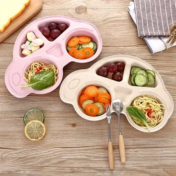 

Cartoon Baby Feeding Dishes Environmental Friendly Child Dinner Plate Cute Car Shaped Tableware for Kids Separated Grid Plate